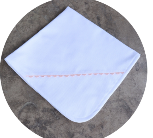 Baby Blanket in Cotton with Trim - Blue, Pink or White