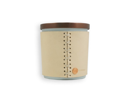 Candle Natural Leather Sleeve-White Interior-Vanilla Latte
