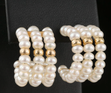 Estate Collection Earrings -  Hoop 14K Pearl Earrings