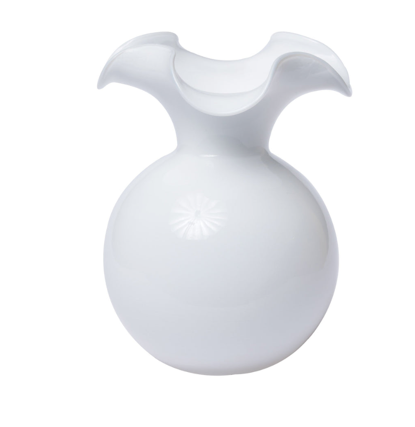 Vietri - Vase - Large White Hibiscus Glass Fluted Vase