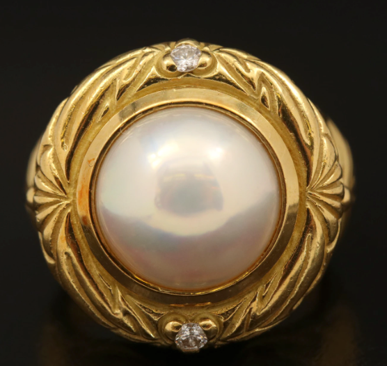 Estate Collection Ring 18K Gold & Diamond Mabe Pearl Ring