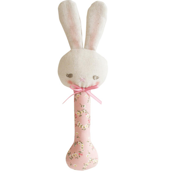 Bunny Stick Rattle in Posy Heart