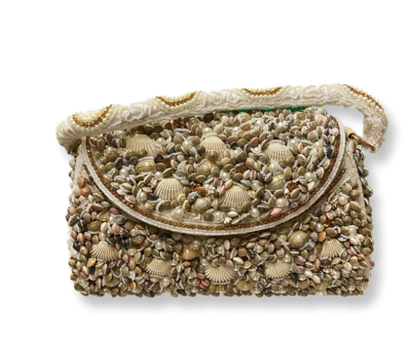 Purse - Gold Beads, Stones & Shells w/Beaded Handle
