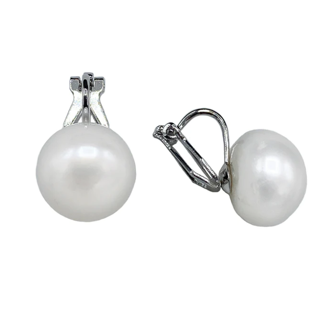 Earrings Clip On - White Freshwater Cultured Pearl