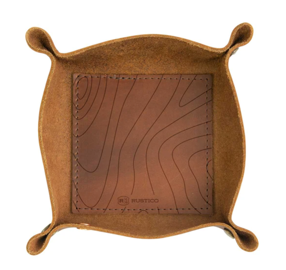 Engraved Leather Valet Tray in Saddle