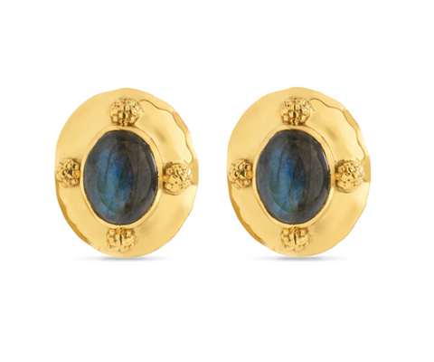 Earrings - Cleopatra Oval Gold/Blue Labradorite Earrings