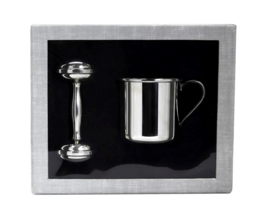 Baby Gift Set - Pewter Baby Cup & Rattle Set