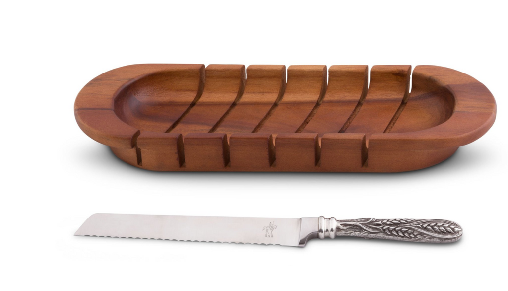Vagabond House - Oval Bread Board with Pewter Wheat Knife