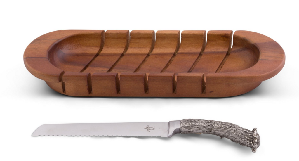Oval Bread Board with Pewter Antler Knife