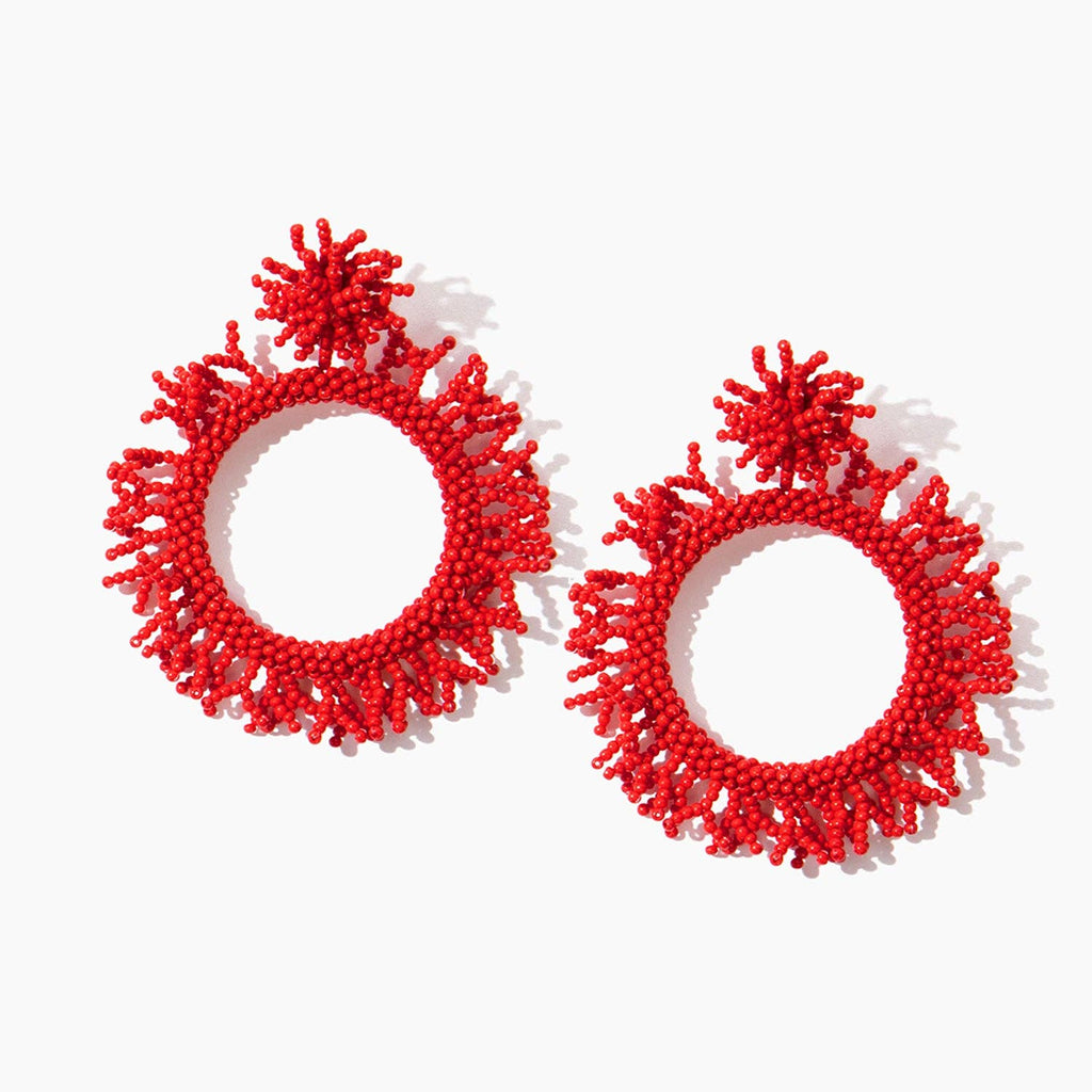 Earrings - Custom Beaded Coral Bursts
