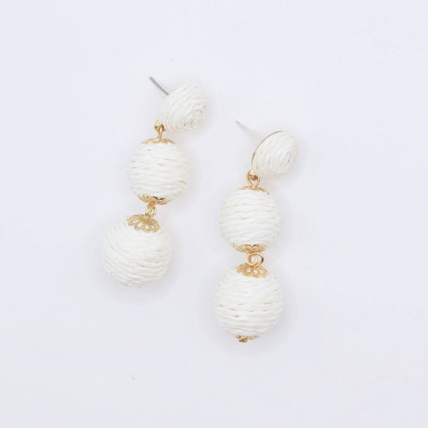 Earrings - Cream Raffia Ball Drop Earrings