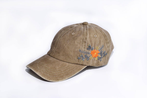 Hat - Orange Pansy Embroidered Baseball Cap