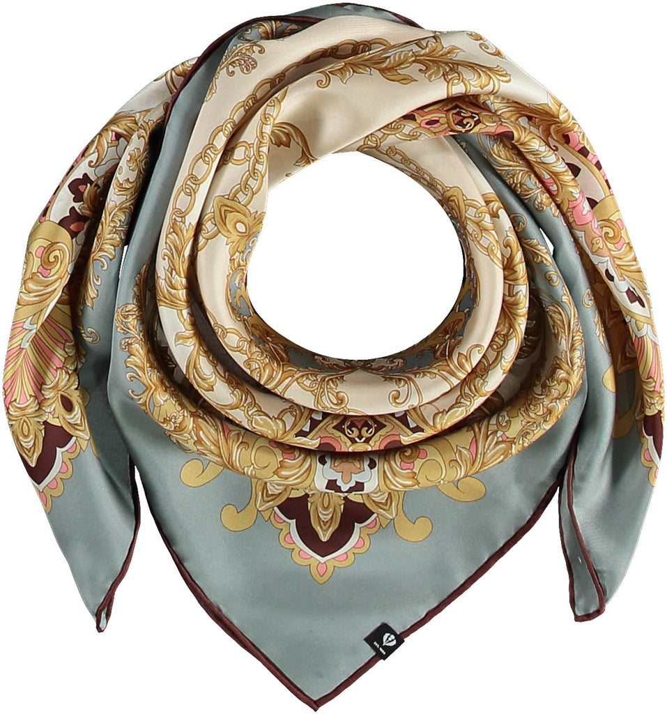 Scarf - Versailles Ornamental Silk Oversized Square Scarf - Turquoise