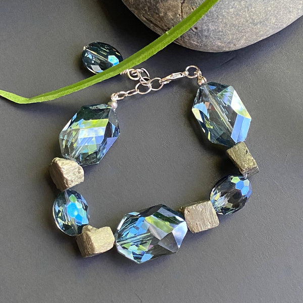 Crystal and Pyrite Stretch Chunky Bracelet