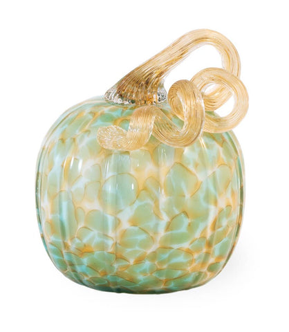 Pumpkin - Green & Gold Glass Pumpkin With Gold Stem