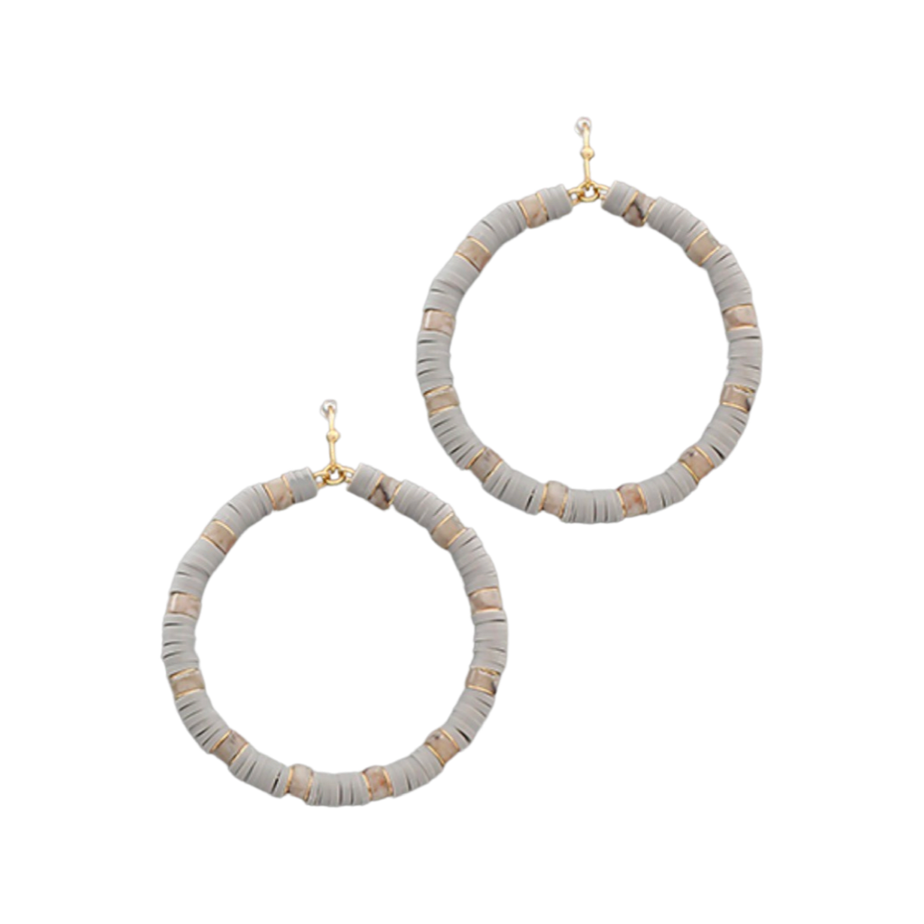 Earrings - Grey Rubber Beaded Hoop Earrings