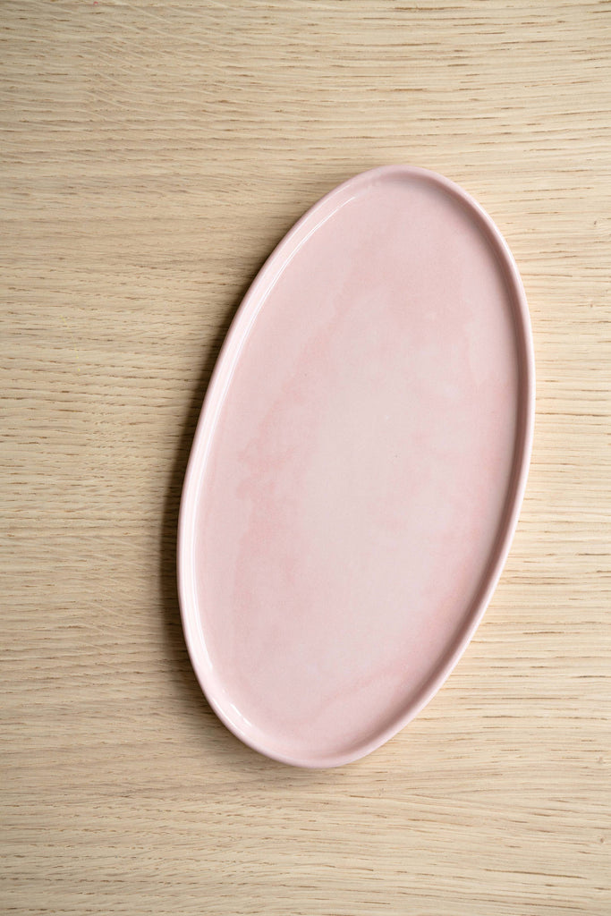 Handmade Oval Porcelain Serving Platter. Pink