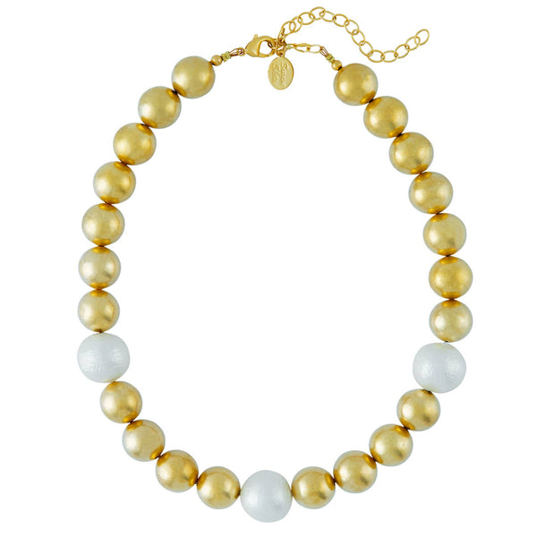 Necklace - Gold Balls and Cotton Pearl Necklace