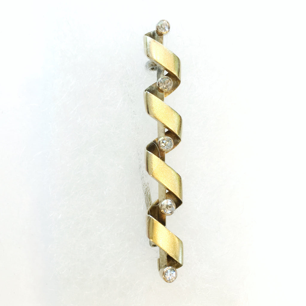 Estate Collection - Antique Gold and Diamond Ribbon Bar Pin