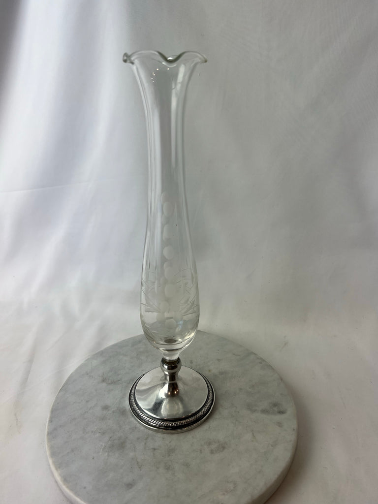 Estate Collection - Vintage Sterling Etched Glass Bud Vase