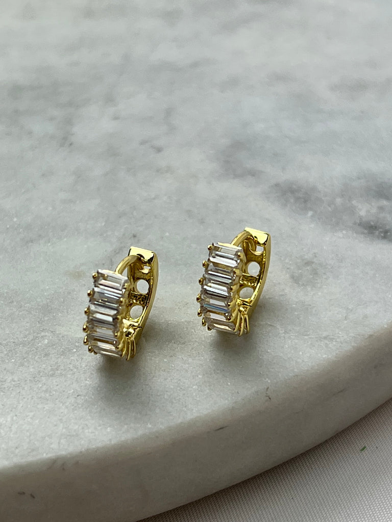 Earrings - Huggie Emerald Cut Stones