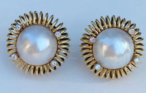 Estate Collection - Earrings -  Vintage Pearl and Diamond