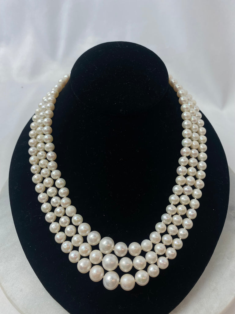 Estate Collection Necklace - Triple Strand Pearl Necklace with 14K Closure
