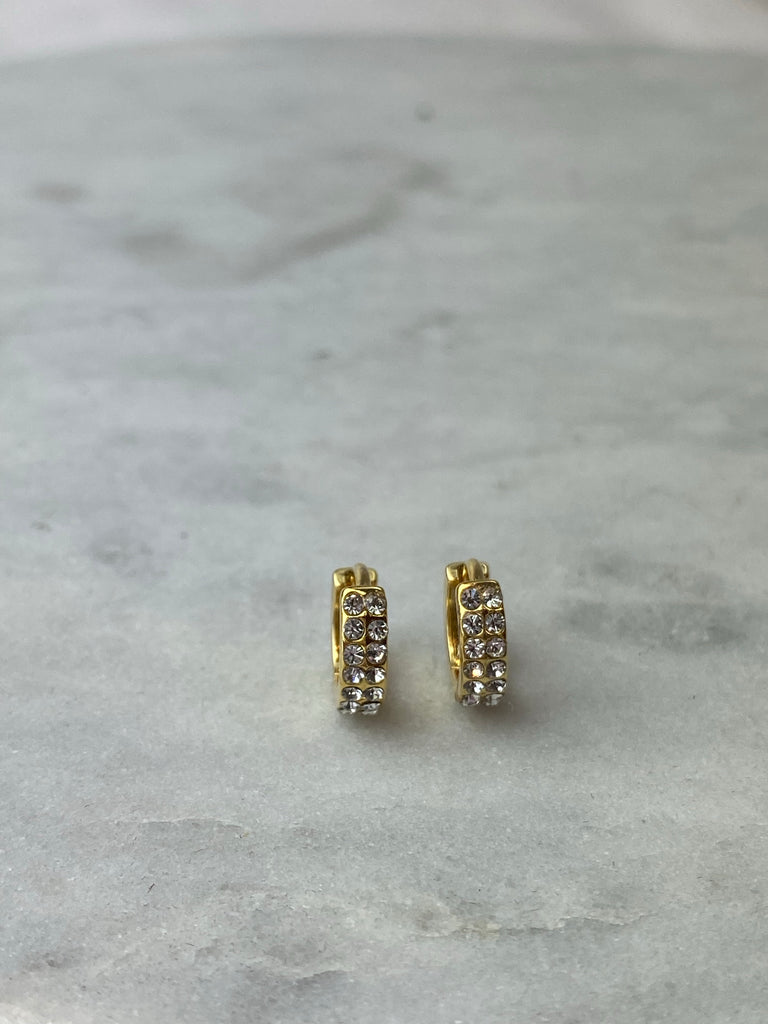Earrings - Double Pave Row Huggie Hoops