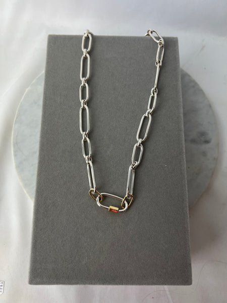 Necklace - Sterling Matteo Oval Italian Hollow Chain w/ Carabiner