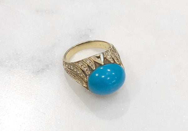 Estate Collection Ring 14K Yellow Gold Turquoise & Diamond