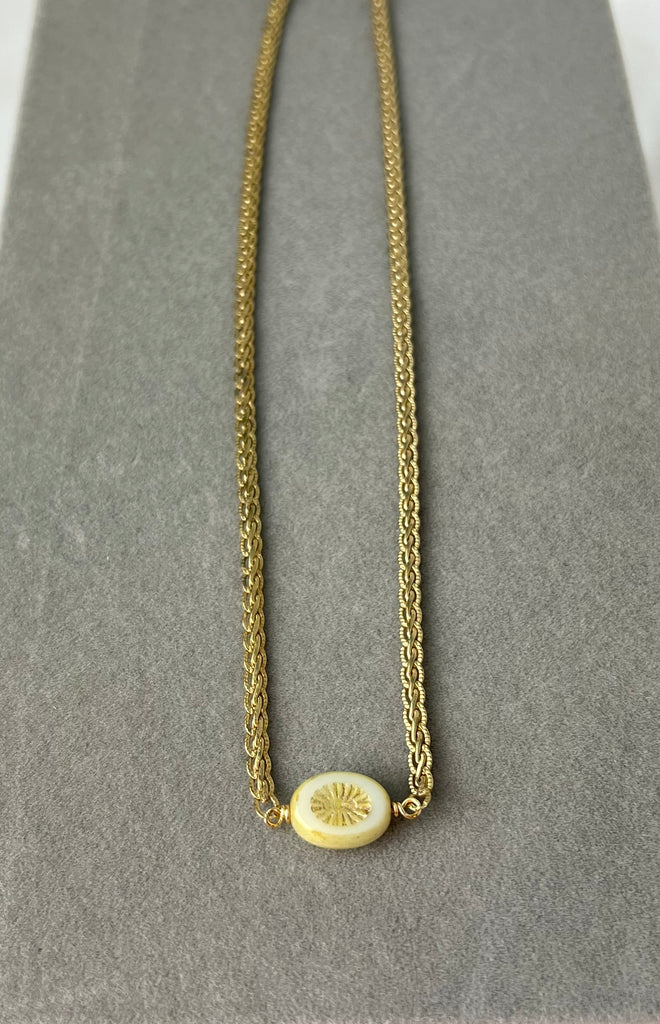 Necklace - Czech Kiwi Necklace w/Cream Beads
