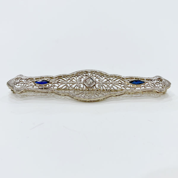 Estate Collection Brooch - Diamond, Sapphire & 14K White Gold