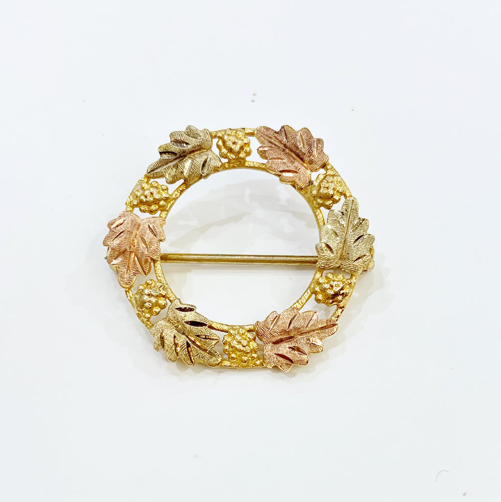 Estate Collection Brooch - 10K Tri-Color Gold Leaf Open Circle