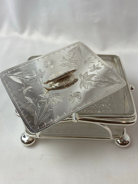 Estate Collection Silverplate - Silver Topped Glass Dish w/Holder