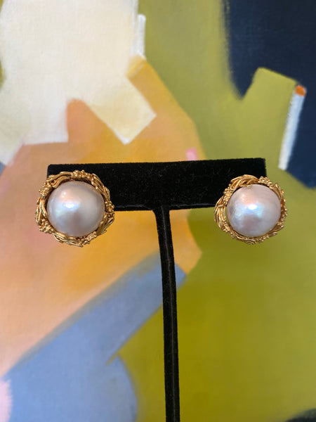 Estate Collection - Earrings Vintage Mabe Pearls Set in 18K Gold