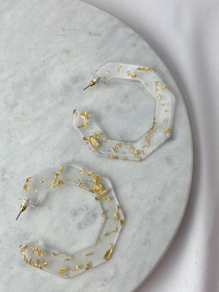 Earrings - Gold Flecked Octagon Shaped Hoops