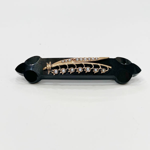 Estate Collection Brooch - Bar Pin Victorian Black Onyx and Seed Pearl
