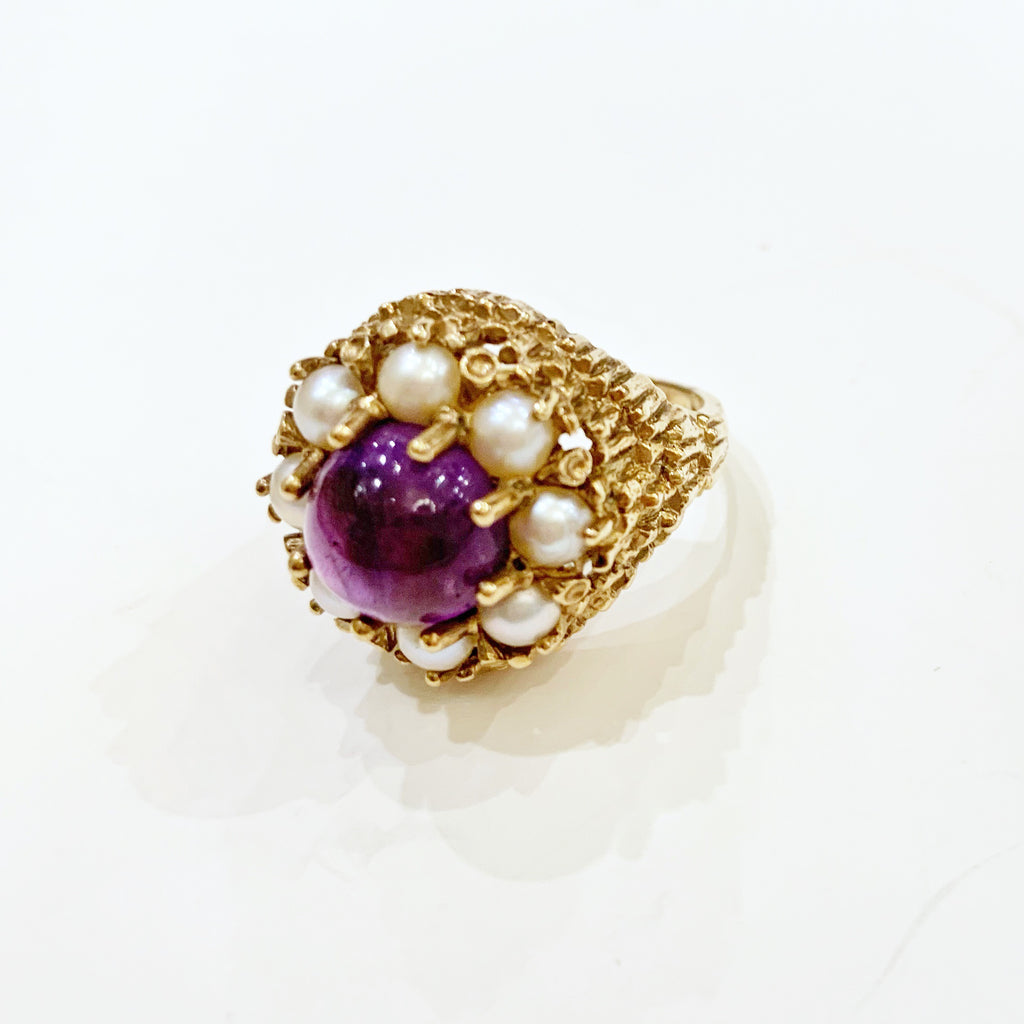 Estate Collection Ring - Amethyst & Split Pearl Cluster