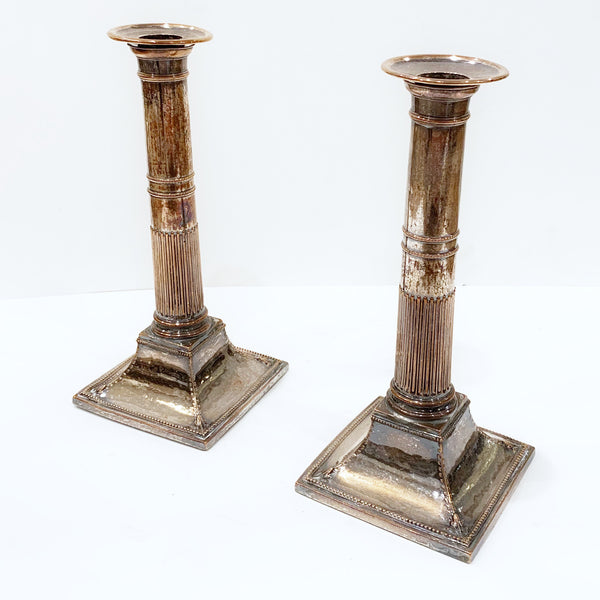 Estate Collection Pair of 19th Century Sheffield Silver Plate Candlesticks 9"
