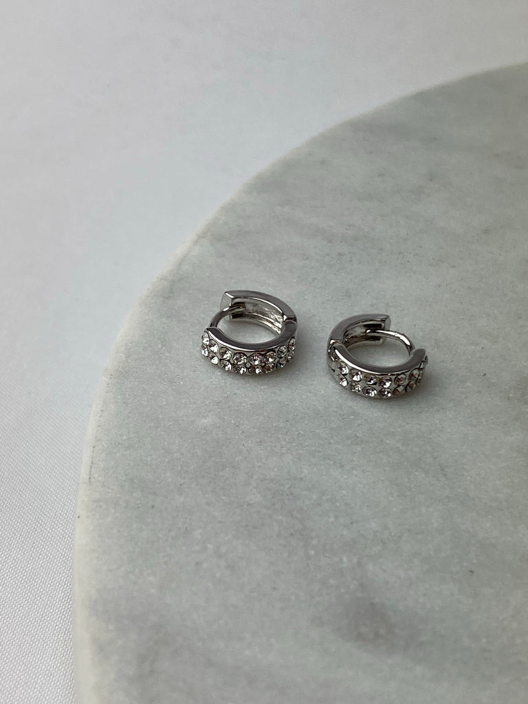 Earrings - Double Pave Row Huggie Hoops