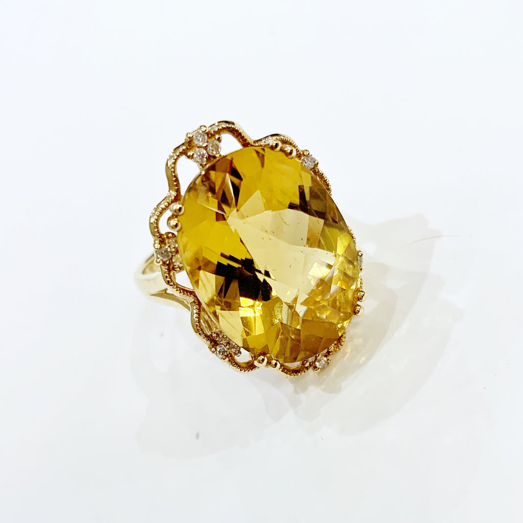Estate Collection Ring - 14K Yellow Gold Citrine and Diamond
