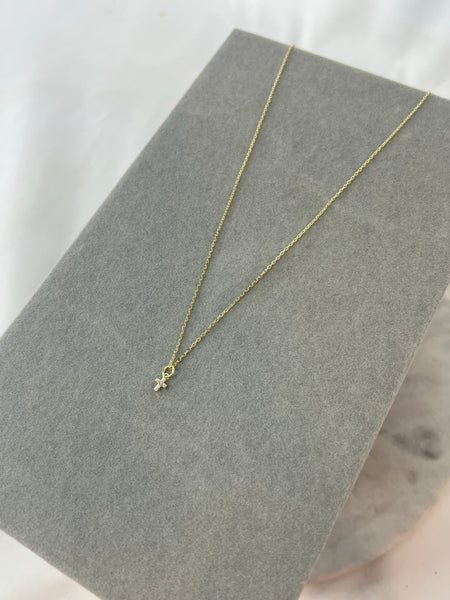 Necklace - Gold Chain w/Tiny Clear Cross