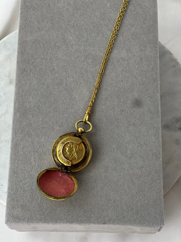 Estate Collection Necklace - Gold Coin Locket on Gold Chain