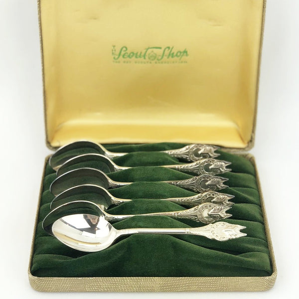 Estate Collection Silver Plate -  Boxed Wolf Head Boy Scout Spoons