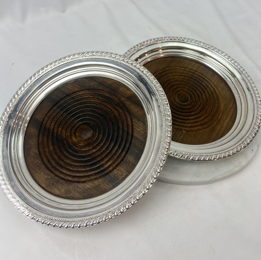 Estate Collection Sterling - Coasters Pair of Silver Mounted Wood Based