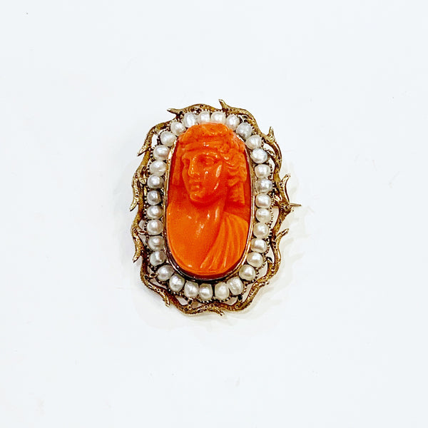 Estate Collection Brooch - Victorian Coral and Seed Pearl