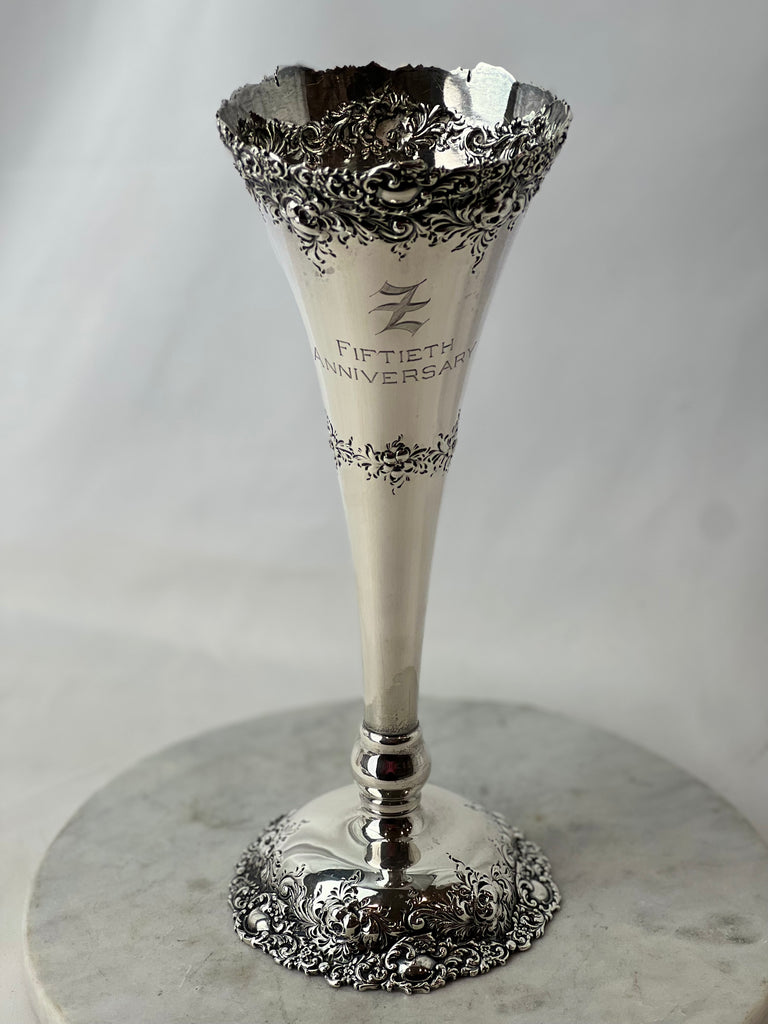 Estate Collection - Sterling Silver Vase with Repoussed Flowers