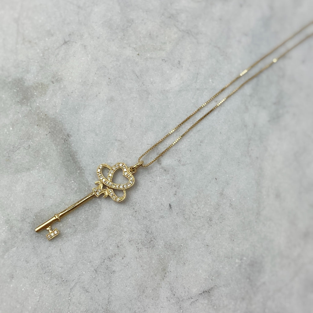 Pave Diamond & 14K Yellow Gold Key Pendant Necklace