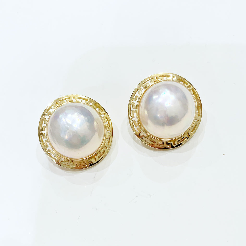 Estate Collection Earrings - 14K Yellow Gold w/18MM Mabe Pearls