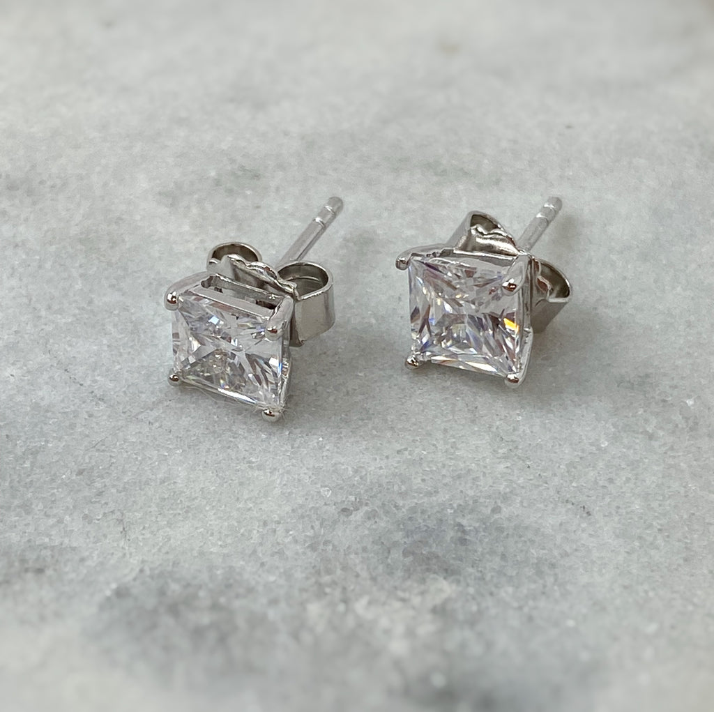 Earrings - Clear One Carat Square Stud – Chapel Farm Collection